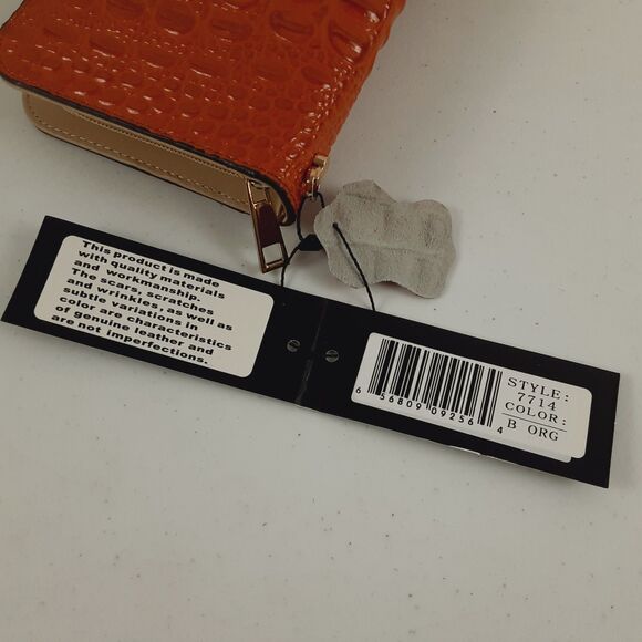 Melodie Cecile M.C. Orange Crossbody Wallet Croc Print Skin Leather Zip Around - Picture 11 of 16